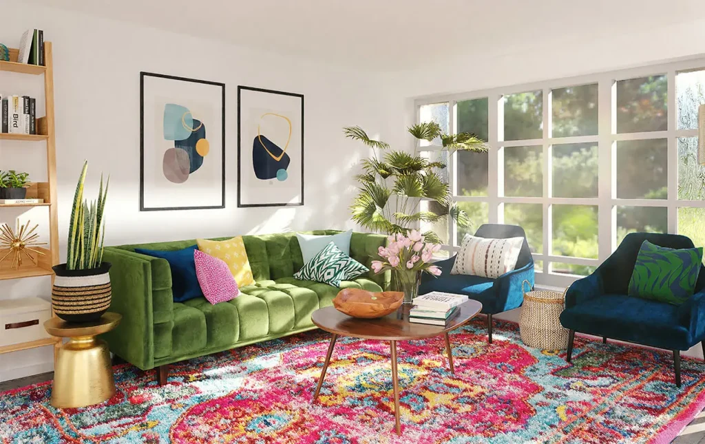 Is-Boho-Home-Decor-Still-Popular-in-2022-1st-Image-Livig-room-design-with-bright-bohemian-colors