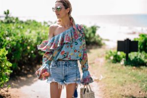 Jess-Ann-Kirby-Boho-blouse-denim-shorts