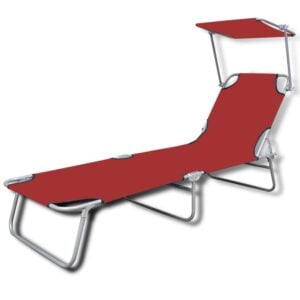 Outdoor Sunlounger Foldable With Canopy Red 189 x 58 x 27 Cm