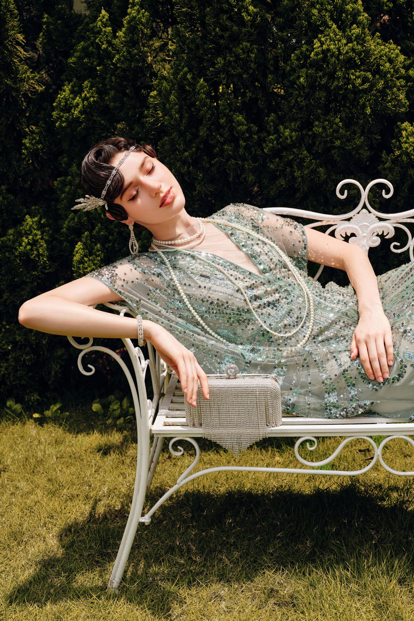 Retro-Batwing-Sleeve-Sequin-Evening-Gown-Green-7