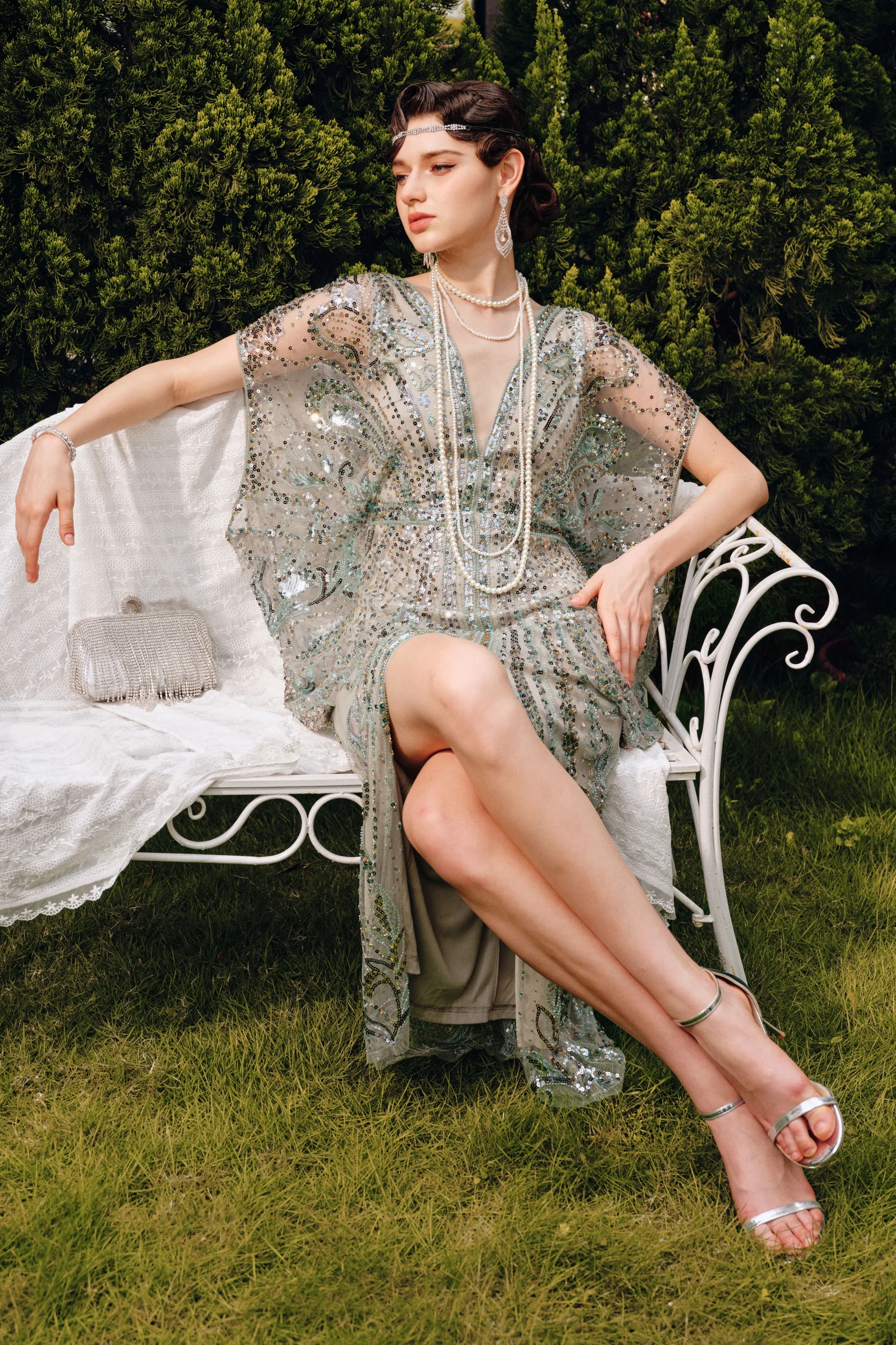 Retro-Batwing-Sleeve-Sequin-Evening-Gown-Green-8 3