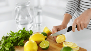 cutting fruit water