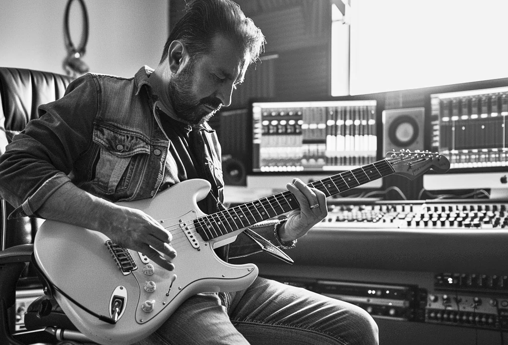 final cropped bingbaby a white male guitarist in his 40s playing guitar in hi 3b8ae999-2ad4-4982-8538-ec19196b0a54 1024x1024